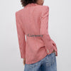 Garaouy 2023 Spring Chic Red Tweed Blazer Office Lady Plaid Jackets Women Long Sleeve Double Breasted Pockets Slim Tops