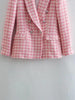 Garaouy Women Suit 2023 Basic Pink Tweed Blazer Women All-Match Lapel Long Sleeve Texture Double-Breasted Slim Casual Jacket Trf
