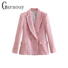 Garaouy Women Suit 2023 Basic Pink Tweed Blazer Women All-Match Lapel Long Sleeve Texture Double-Breasted Slim Casual Jacket Trf