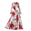 Gentle Style Shirt Collar Dress Women Fall Retro Ink Painting Print Temperament Slim Long Maxi Dress Full Sleeve Femme Robe M035
