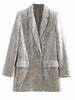 Geometric Pattern Sequined Blazer Feminino Shining Pockets Long Sleeve Outerwear Vintage Female Casual Tops Women's Clothing