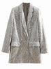 Geometric Pattern Sequined Blazer Feminino Shining Pockets Long Sleeve Outerwear Vintage Female Casual Tops Women's Clothing
