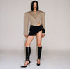 GetSpring Women Blazer Backless Long Sleeve Ladies Black Suit Coat One Piece Sexy Women's Slim Suit Jacket Irregular Coat 2023