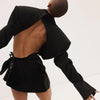 GetSpring Women Blazer Backless Long Sleeve Ladies Black Suit Coat One Piece Sexy Women's Slim Suit Jacket Irregular Coat 2023