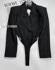 GetSpring Women Blazer Backless Long Sleeve Ladies Black Suit Coat One Piece Sexy Women's Slim Suit Jacket Irregular Coat 2023