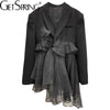 GetSpring Women Blazer Black Mesh Stitched Ladies Black Suit Coat Temperament Irregular Female Short Jacket Tops 2023