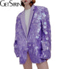 GetSpring Women Blazer Sequined Suit Blazer Long Sleeve Ladies Violet Blazer Coat Women's Long Suit Jacket Autumn 2023