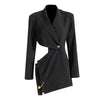 GetSpring Women Blazer Single Button Backless Asymmetric Black Ladies Suit Coat Irregular Sexy Long Women's Suit Jacket 2023 New