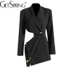 GetSpring Women Blazer Single Button Backless Asymmetric Black Ladies Suit Coat Irregular Sexy Long Women's Suit Jacket 2023 New