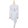 GetSpring Women Blazer Skirt Set Short Suit Coat High Waist Irregular Pleated Skirt Two Piece Sets White Skirt Suit 2022