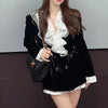 GetSpring Women Blazer Temperament Lace Spliced FullSleeve Ladies Black Velvet Suit Coat Vintage Women's Slim Suit Jacket 2023