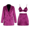 GetSpring Women Skirt Suit Temperament Three Piece Women Skirt Suits Double Breasted Woman Blazer Camis And Mini Skirt 3Pieces
