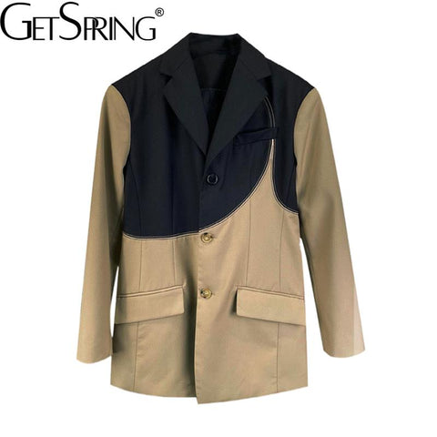 Getspring Women Blazer Color Matching Asymmetry Plus Size Blazers And Jackets Irregular Vintage Casual Suit Coats 2023 Fashion