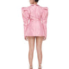 Getspring Women Blazer Puff Sleeve V-neck Pink Retro Long Blazers And Jackets Plus Size Sexy Split Suit Coats Spring/Autumn Top