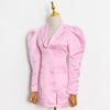 Getspring Women Blazer Puff Sleeve V-neck Pink Retro Long Blazers And Jackets Plus Size Sexy Split Suit Coats Spring/Autumn Top