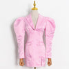 Getspring Women Blazer Puff Sleeve V-neck Pink Retro Long Blazers And Jackets Plus Size Sexy Split Suit Coats Spring/Autumn Top