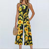 Girl Boho Summer Jumpsuits Women Sunflower Printed Jumpsuit Overalls Sleeveless Long Playsuits Beach Casual Romper Pocket GV429