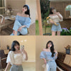Girls Flower Mesh Blouses Shirts Tees Female Slash Neck Half Lantern Sleeve Fairy Blouses Tops For Women DX129