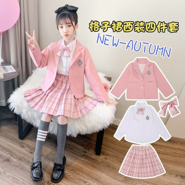 Girls JK suit uniform skirt spring and autumn college style western style suit coat girls three piece set
