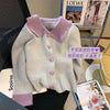 Girls Kawaii Cardigan Sweater Korean Peter Pan Collar Heart Button Long Sleeves Knitted Sweater Cute Loose Women Top 90s