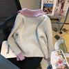 Girls Kawaii Cardigan Sweater Korean Peter Pan Collar Heart Button Long Sleeves Knitted Sweater Cute Loose Women Top 90s