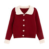 Girls Kawaii Cardigan Sweater Korean Peter Pan Collar Heart Button Long Sleeves Knitted Sweater Cute Loose Women Top 90s