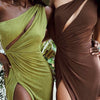 Gitana 2022 Sexy One Shoulder Hollow Out Maxi Dress For Women Elegant Sleeveless Backless Split Green Dresses Club Party Outfits