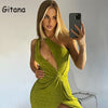Gitana 2022 Sexy One Shoulder Hollow Out Maxi Dress For Women Elegant Sleeveless Backless Split Green Dresses Club Party Outfits