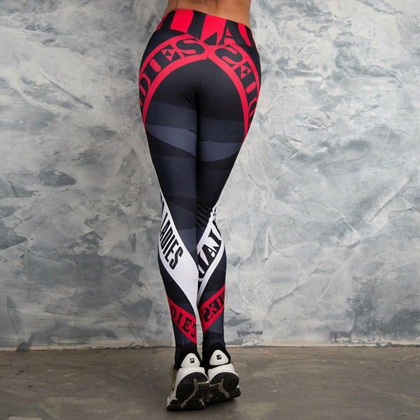 Mesh Pattern Print Leggings For Women Sporting Workout Elastic Slim Fitness Leggings Red White Pants Trousers BN3382