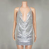 Glitter Sequin Ladies Sexy Deep V Neck Party Dress Club Wear Spaghetti Strap Womens Backless Mini Dress Off Shoulder Robes Femme