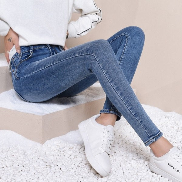Women Casual High Street Denim Jeans High Waist Skinny Slim Female Pencil Pants Stretch Elastic Trouser Plus Size