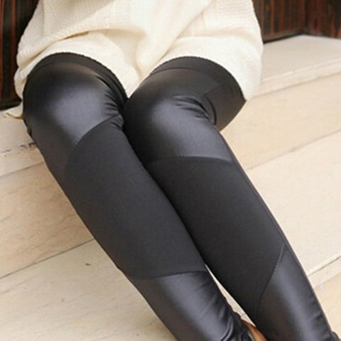 Glossy cloth splicing Leggings Womens Fashionr Patch for girl Pants Long Trousers