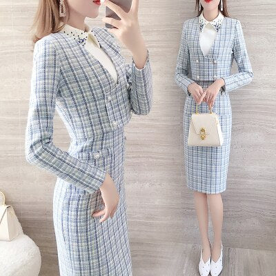 Goddess Womens Winter Tweed 2 Piece Skirt Suits Fragrance Tweed Jacket And Skirt Set Ensemble Femme Survetement Office Clothes