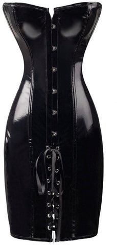 Good quality Black Red Gothic Wetlook Vin PVC Dress Sexy Women Body Slim Corset Dress Night Club DS Faux Leather Dresses