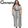 Brand New Wide Leg Jumpsuit Overalls Fashion Plus Size Black Print Gold Belted Jumpsuit LC64021 Long Trousers