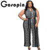 Brand New Wide Leg Jumpsuit Overalls Fashion Plus Size Black Print Gold Belted Jumpsuit LC64021 Long Trousers