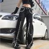Goth Black Chains Cargo Y2k Pants Punk Women Egirl High Waist Emo Baggy Trousers Retro Streetwear Hippie Pantalon Pour Femme 90s