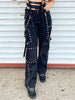 Goth Black Chains Cargo Y2k Pants Punk Women Egirl High Waist Emo Baggy Trousers Retro Streetwear Hippie Pantalon Pour Femme 90s