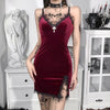 Goth Cross Print Slim Camisole Dress Women Split Gothic Style Sexy Dresses V-neck Fairy Grunge Clubwear Femme Egirl Slit Robe