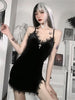 Goth Cross Print Slim Camisole Dress Women Split Gothic Style Sexy Dresses V-neck Fairy Grunge Clubwear Femme Egirl Slit Robe