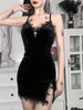 Goth Cross Print Slim Camisole Dress Women Split Gothic Style Sexy Dresses V-neck Fairy Grunge Clubwear Femme Egirl Slit Robe