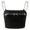 Goth Dark Gothic Chic Punk Print Summer Camis E-girl Black White Backless Sleeveless Women Chain Strap Crop Tops Bodycon Clothes