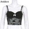 Goth Dark Gothic Skull Graphic Embroidery Black Camis Sexy Mesh Patchwork Transparant Bodycon Crop Top Women Sleeveless Clubwear