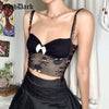 Goth Dark Gothic Skull Graphic Embroidery Black Camis Sexy Mesh Patchwork Transparant Bodycon Crop Top Women Sleeveless Clubwear