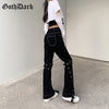 Goth Dark Mall Gothic Grunge Black Jeans Harajuku Punk Wide Leg Women Pants Hip Hop High Waist Bandage Streetwear Rivet Trousers