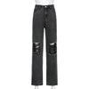 Goth Dark Punk Gothic Wide Leg Grey Women Jeans High Waist Vintage Grunge Hip Hop Hole Denim Pants Summer 90s Streetwear