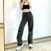 Goth Dark Punk Gothic Wide Leg Grey Women Jeans High Waist Vintage Grunge Hip Hop Hole Denim Pants Summer 90s Streetwear