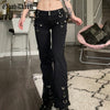 Goth Dark Punk Y2k Grunge Low Waist Emo Jeans Mall Gothic Women Black Patchwork Electro Pants Streetwear Alt Clothes