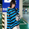 Goth Hollow Striped Print Sweater Women Baggy Hole Fairy Grunge Pullovers Egirl Emo Knitted Tops Long Sleeve Loose Egirl Clothes