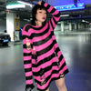 Goth Hollow Striped Print Sweater Women Baggy Hole Fairy Grunge Pullovers Egirl Emo Knitted Tops Long Sleeve Loose Egirl Clothes